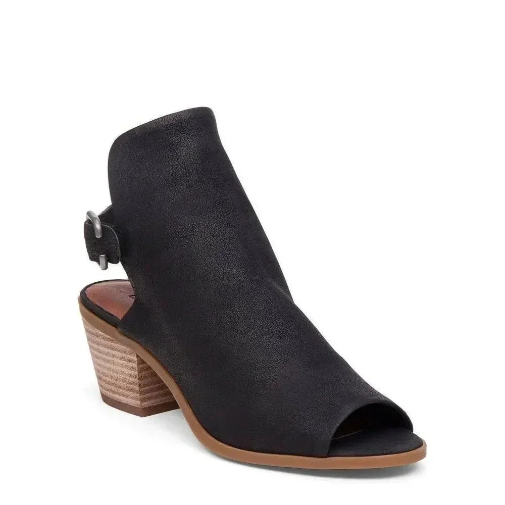 Lucky Brand Bray Leather Open Toe SlingBack Block Heel Bootie